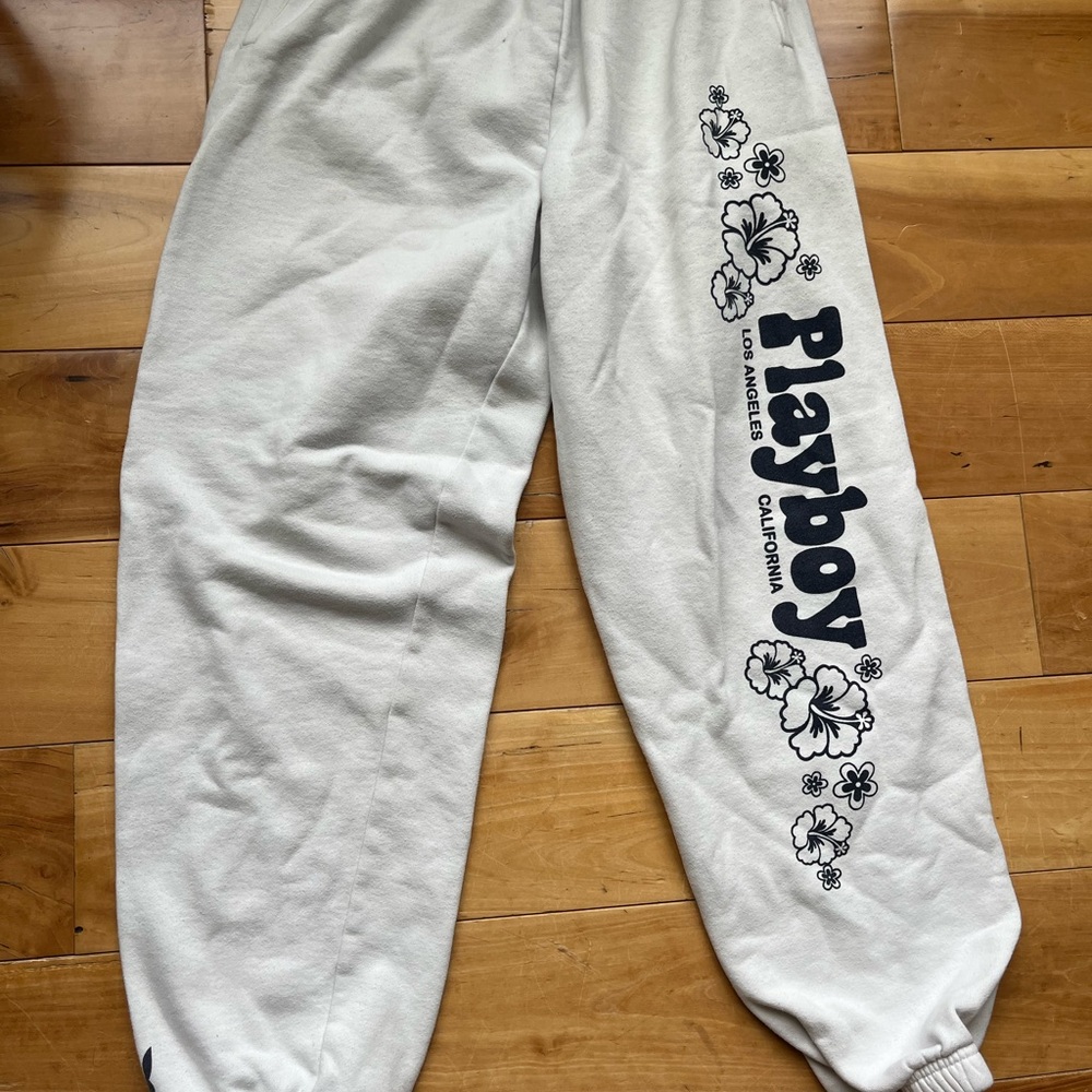 PLAYBOY White Sweatpants Relaxed Fit Joggers
